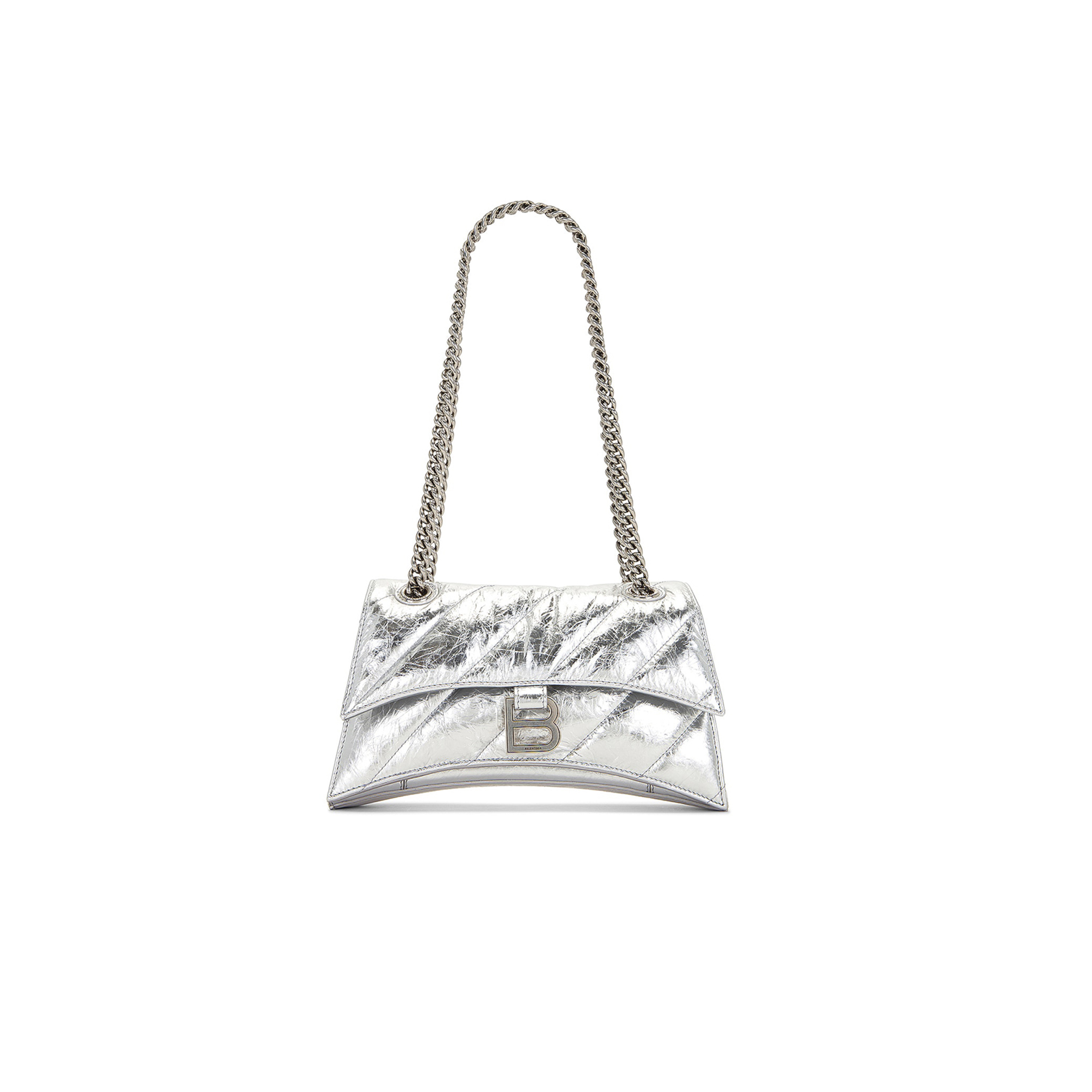 BALENCIAGA WOMEN'S CRUSH CHAIN BAG IN SMALL SILVER 716351210IW8110 (24.9*15*7.9cm) BALENCIAGA WOMEN'S CRUSH CHAIN BAG IN SMALL SILVER 716351210IW8110 (24.9*15*7.9cm)